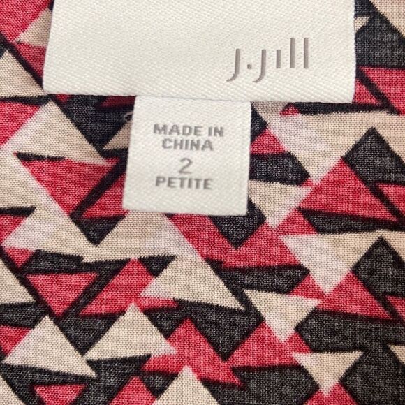 J. Jill Red Black White Geometric Button Front Shirt Dress Roll Tab Sleeves 2P - Picture 3 of 9